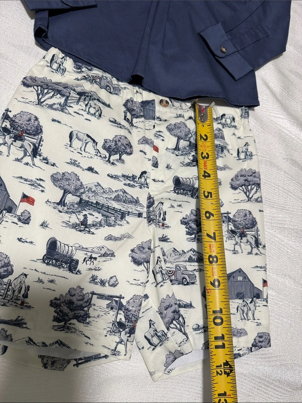 Boys Navy Button-Up Shirt with Toile Print Shorts size 6